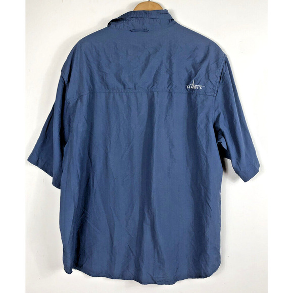 Fishing Shirt Habit UPF 30+ Short Sleeve Button Front XL Polyester Vented Blue - Picture 2 of 5